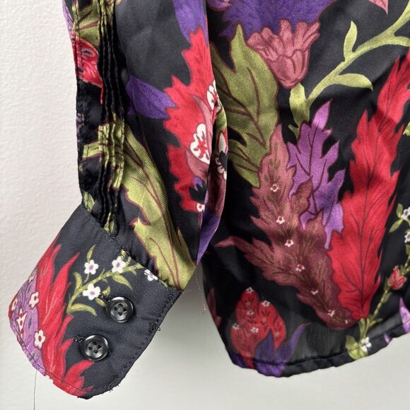 Lauren Ralph Lauren Women’s Large Floral Blouse Black Red Purple Long Sleeve - Picture 9 of 9